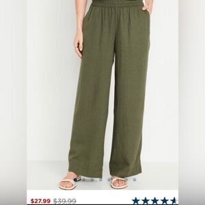 NWT Old Navy Medium Wide Leg High Rise Linen Pants - Green